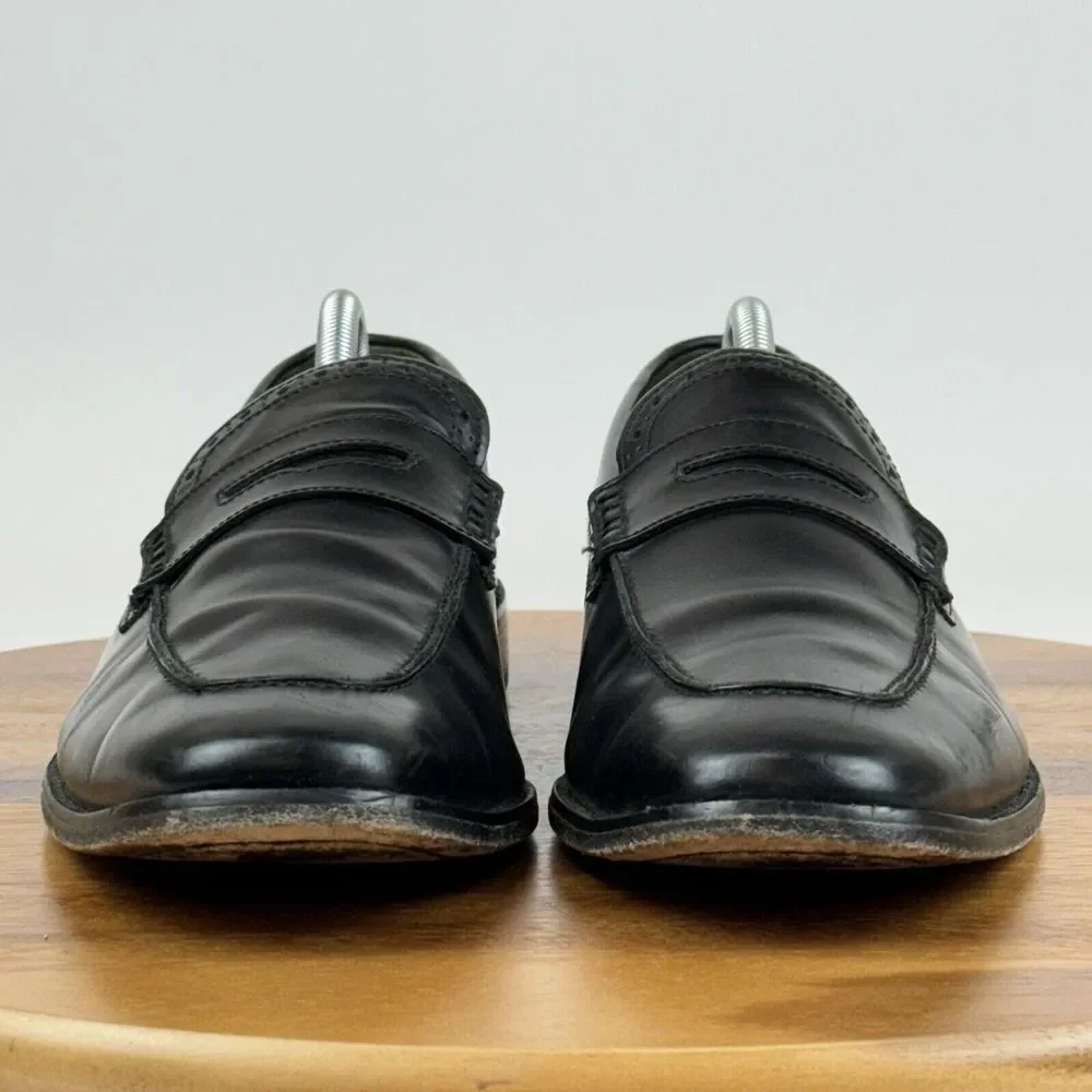 Mens Cole Haan Giraldo Grand II Black Leather Pinch Penny Loafers‎ Size 10 M GUC